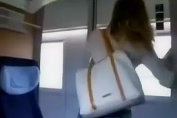 Gorgeous golden-haired bitch in the train eating cum after quickie - free porn video