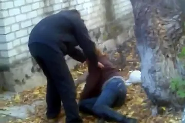 Russian slut gets fucked outside on the ground and lets her friends watch - free porn video