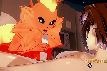 Pokemon Hentai - Flareon Blowjob To Dog With Cum In Her Mouth - free porn video