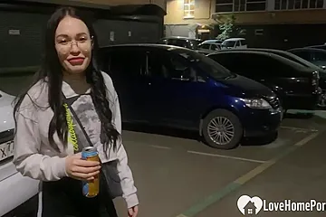 Nerdy Babe Sucks Dick On Parking Lot - free porn video