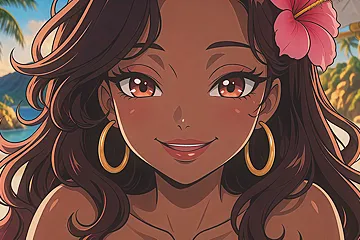 ourdream : Hibiscus in Her Pink-Tipped Curls as the Sun Sets on an Ebony Anime Stunner - free porn video